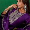 Women Purple Embroidery silk Kurta And Pant Set With Dupatta - Image 2