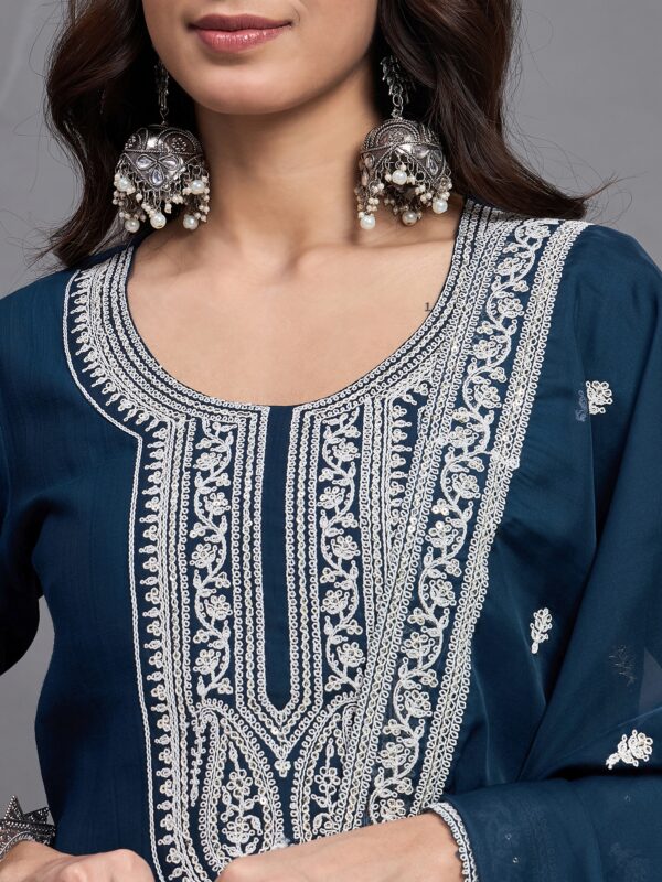 Women Embroidery A-Line Kurta And Pant set with Dupatta - Image 2