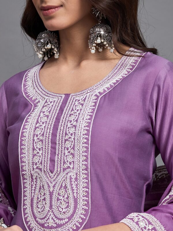 Women Embroidery A-Line Kurta And Pant set with Dupatta - Image 2