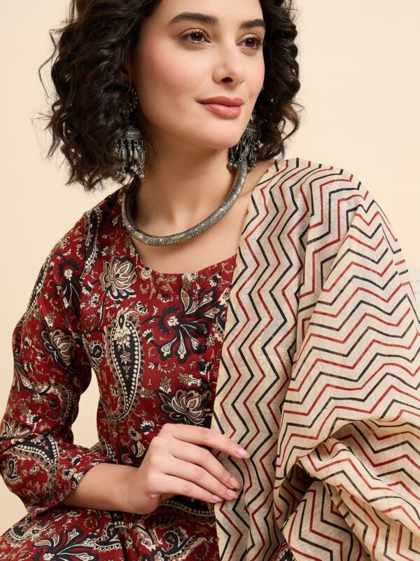 Women Viscose Maroon Anarkali Kurta And Pant Set With Dupatta - Image 3