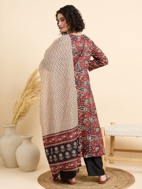 Women Viscose Maroon Anarkali Kurta And Pant Set With Dupatta - Image 2