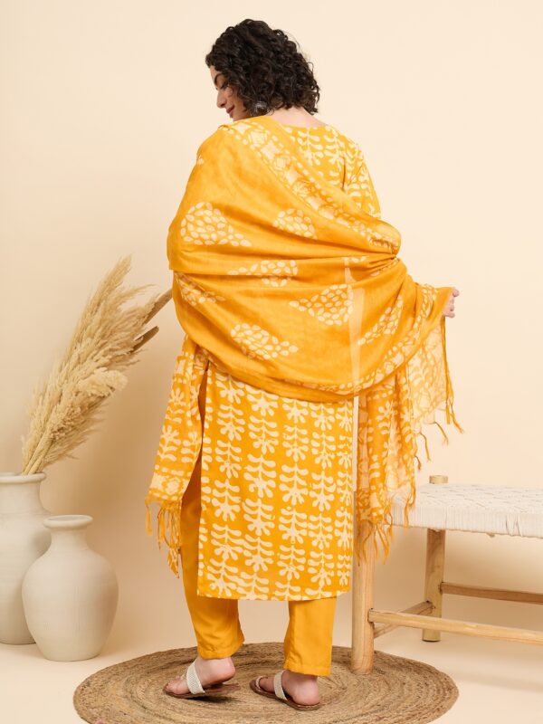 Women Viscose Yellow Straight Kurta And Pant Set With Dupatta - Image 4