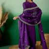 Women Purple Embroidery silk Kurta And Pant Set With Dupatta - Image 3