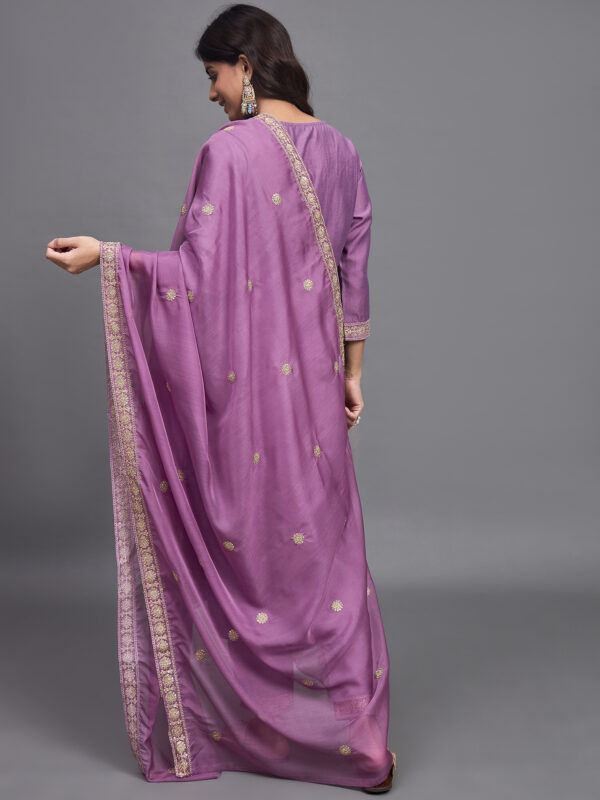 Women Embroidery Straight Pink Kurta And Pant set with Dupatta - Image 2