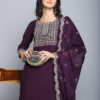 Women Wine Embroidery silk Kurta And Pant Set With Dupatta - Image 4