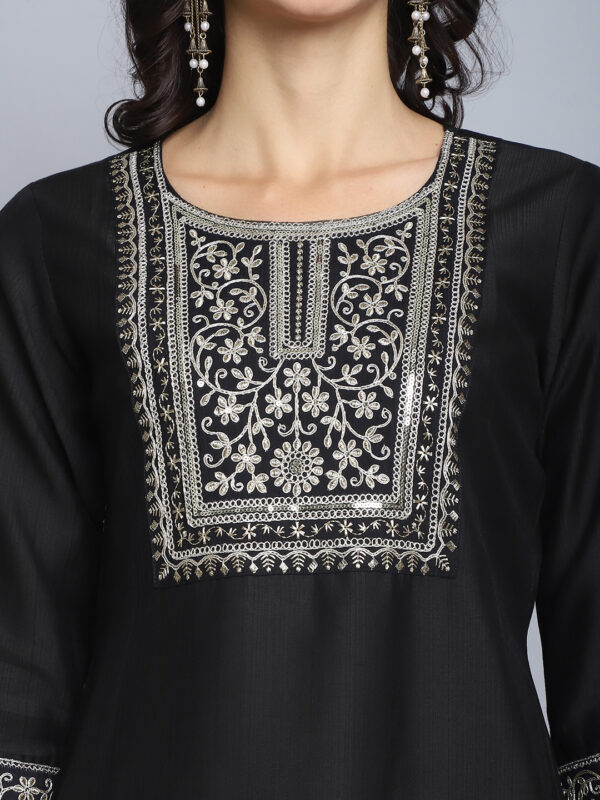 Women Embroidery Straight Black Kurta And Pant set with Dupatta - Image 3
